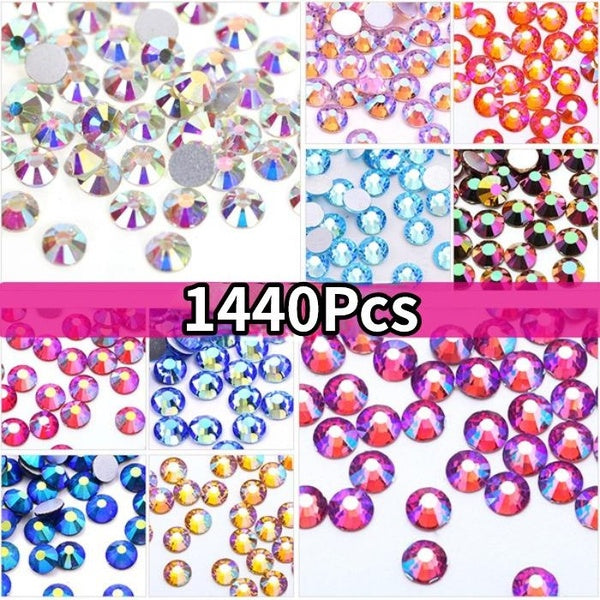 1440Pcs Crystal AB Hotfix Rhinestones Glass Strass Hotfix Iron on Rhinestones for DIY Phone Case Nail Art Nail Art Gem Beads