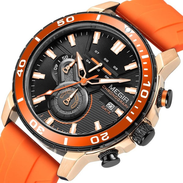 MEGIR mode hommes montres haut de gamme de luxe Silicone Sport montre mâle chronographe Quartz Date horloge étanche montre-bracelet homme