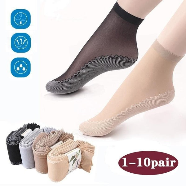 Women Soft Socks Velvet Silk Socks Anti-Slip Bottom Splice Color Ladies Breathable Socks Massage Socks1-5-10pair