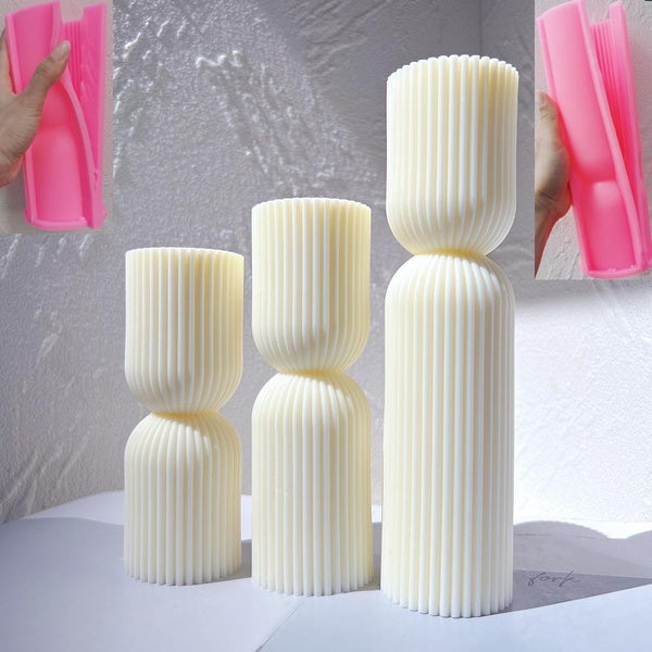 Cylindrical Tall Pillar Candle Molds Ribbed Aesthetic Twist Silicone Mould Geometric Abstract Decorative Striped Soy Wax Mold