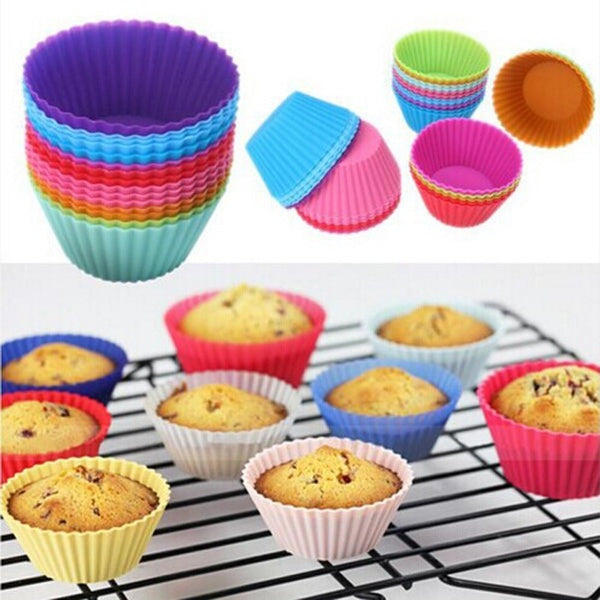 6-12pcs Reusable Silicone Muffin Cases Baking Cup Cupcake Wrapper Paper Liner Mold Cake Cup DIY Pastry Tools []