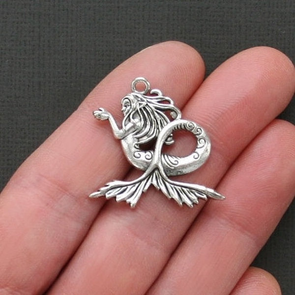 8 Mermaid Charms Antique Silver Tone Gorgeous Detail