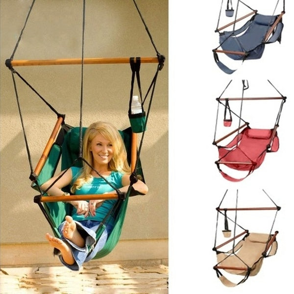 OnCloud Upgraded Unique Hammock Hanging Sky Chair, Air Deluxe Swing Seat with Rope Through The Bars Safer Relax with Fuller Pillow and Drink Holder S