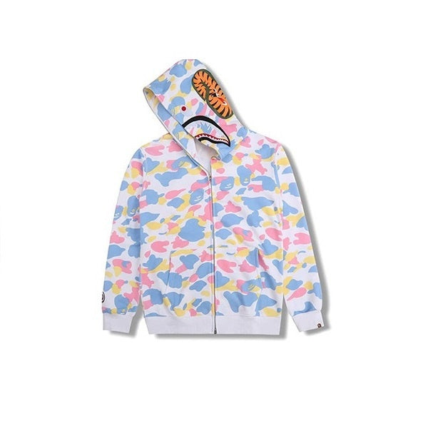 Japanese tide brand couples shark head digital printing 3D sweater zipper hoodie jacket COS surrounding