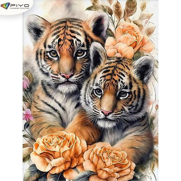 FIYO Tigers DIY 5D Diamond Painting Full Drill with Number Kits Home and Kitchen Fashion Mosaic Diamond Painting Canvas Wall Decoration Gift Crafts f