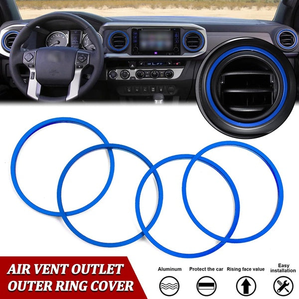 4pcs BLUE Car Interior AC Vent Outer Surrounding Circle Ring Decals For Toyota Tacoma 2016 2017 2018 2019 2020 2021 2022 2023