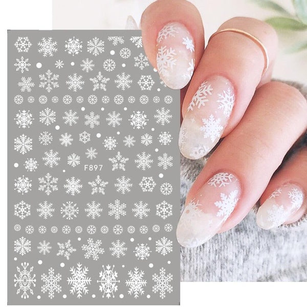 Snowflake Nail Art Decoration Winter Xmas Design 3D White Snow Sticker Self Adhesive Slider For New Year Manicure Decals CHF897