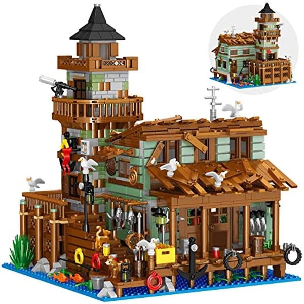 Fishing Village Store House Mini Bricks Building Kit, Ideas Creative Architecture Building Toys Birthday Gift for Adult Boys Girls -1881 Pieces（Not C