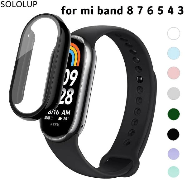 SOLOLUP PC Case+Tempered Glass for Miband 8 7 6 5 4 3 Accessories Shockproof Case with Film Full Coverage Protective Cover Screen Protector for Xiaom