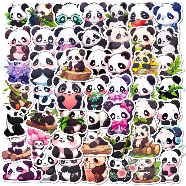 Lot de 50 autocollants imperméables en forme de panda mignon pour scrapbooking et estampage, pour ordinateur portable, porte de garage, réfrigérateur