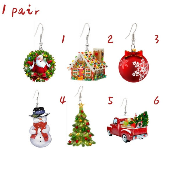 Santa Candy House Earrings Christmas Truck Christmas Tree Christmas Ball Snowman gloves Earrings