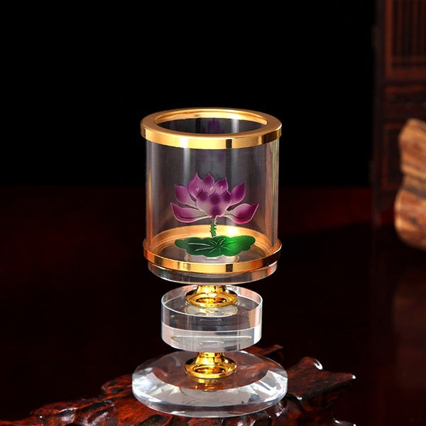 Crystal Butter Lotus Lamp Holder Household Foot Heart Sutra Windproof Glass Candle Holder