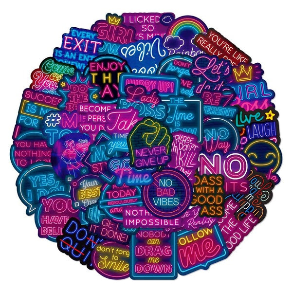 10-50pcs Creative Neon Motivation Stickers Inspirational Phrase graffiti Stickers for DIY Luggage Laptop Skateboard Motorcycle Bicycle Sticker