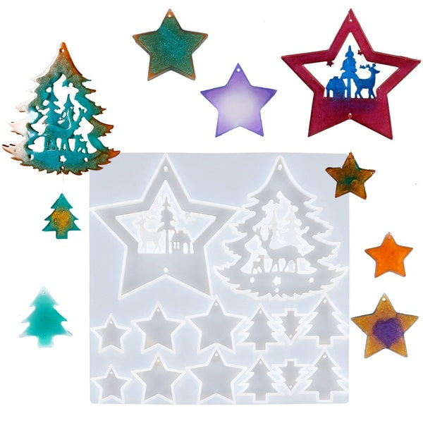 DIY Christmas Tree Stars Pendants Resin Mold Silicone Moulds for Epoxy Resin Handmade Home Christmas Decorations Craft Making Tools