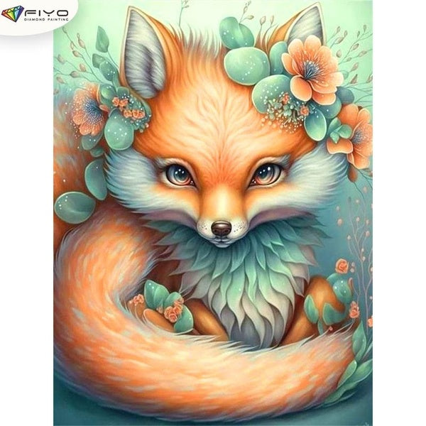 FIYO Foxes DIY 5D Diamond Painting Full Drill with Number Kits Home and Kitchen Fashion Mosaic Diamond Painting Canvas Wall Decoration Gift Crafts fo