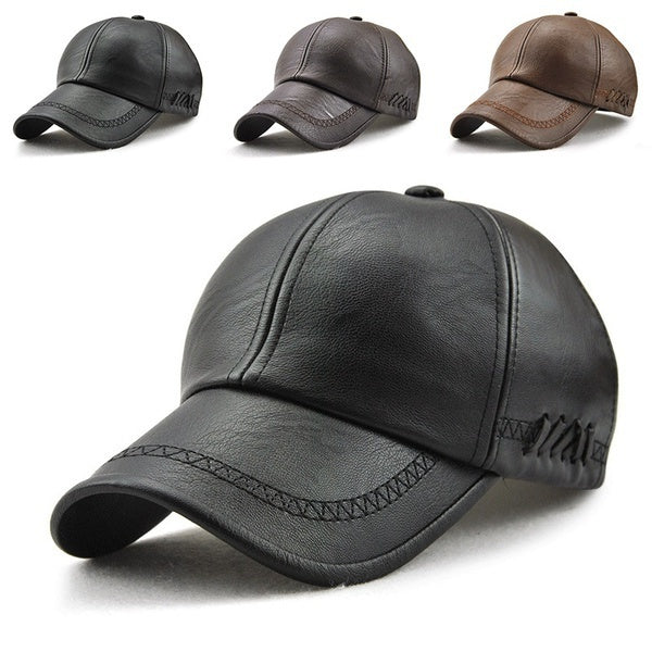 New Fashion Autumn Winter PU Leather Men's Baseball Cap Outdoor Windproof Sports Basketball Hat Adjustable Hat Shade Jungle Hunt Hiking Hat Trucker H