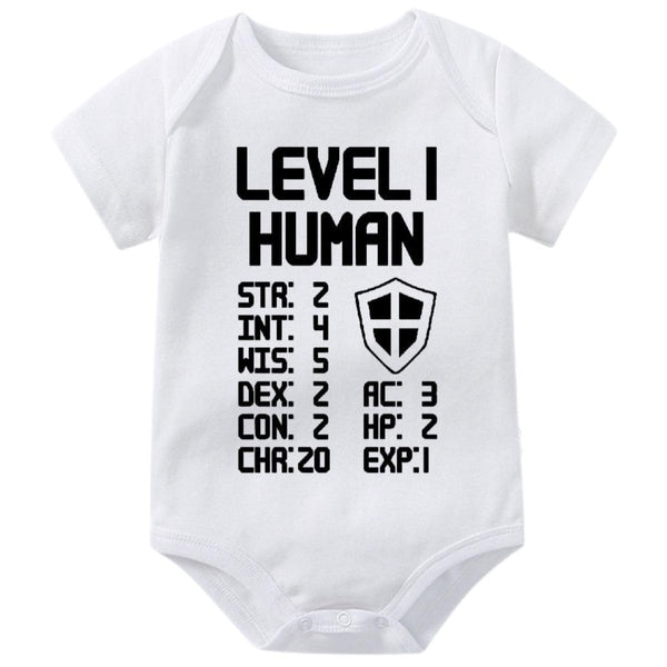 Level 1 Human Baby Onesie,Video Game Cute Baby Bodysuit for Boys Grils,Creeper Infant One-piece,Funny Novelty Short Sleeve Jumpsuit Romper,Newborn Ba