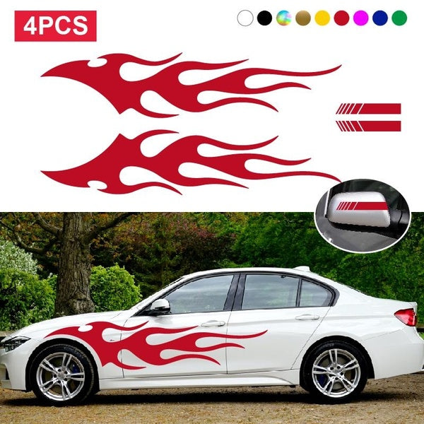 4pcs Fashion Car Stickers Flames Flaming Auto Body Stickers Stripe Car Door Decals Waterproof Decorative Decal