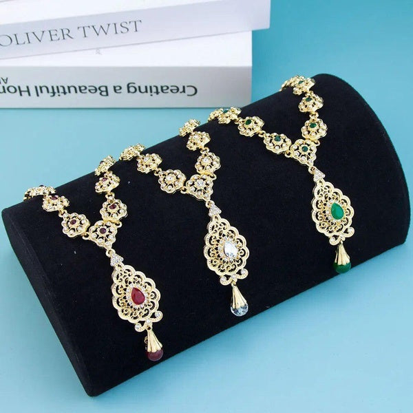 Gold Color Arabian Women Choker Necklace Crystal Flower Pendant Moroccan Bride Jewelry Middle East Ehinc Necklace