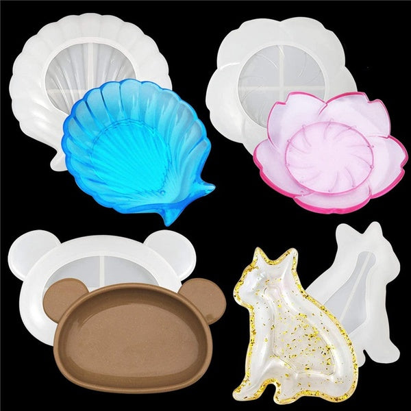 Silicone Soap Dish Mold Shell Flower Bear Dog Jewelry Dish DIY Epoxy Resin Trinket Tray Mould Home Decoration