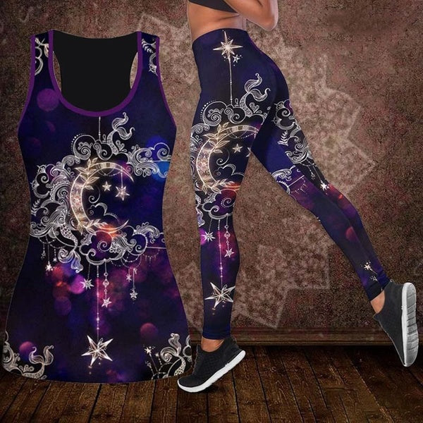 New Fashion Harajuku Combo Outfit 3D Printing Sleeveless Tank Top and Leggings Ladies Witch Print Yoga Pants Vest Top Suit