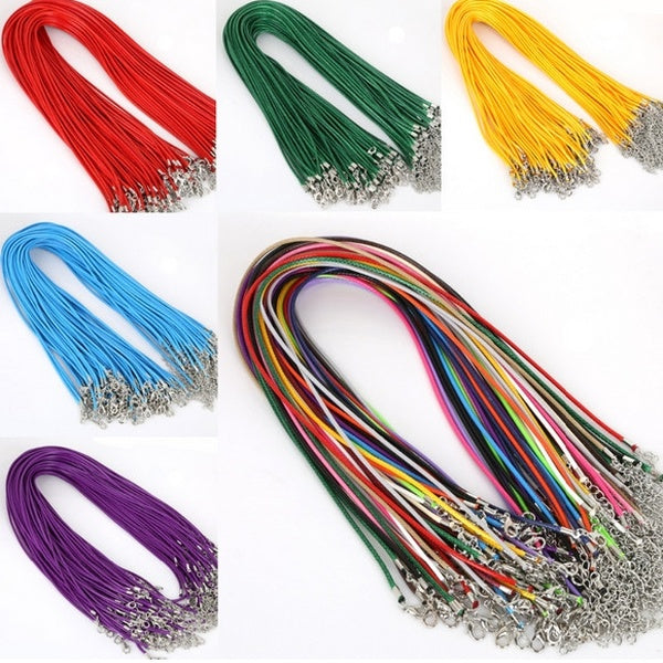 New 20Pcs 2mm Real Leather Handmade Adjustable Braided Rope Necklace & Pendant Charms Findings Lobster Clasp String Cord