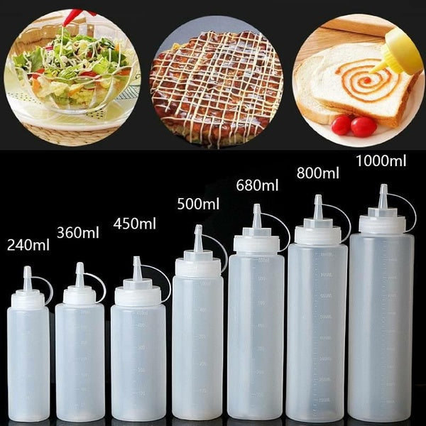 1pc Kitchen Transparent Plastic Clear Easy Squeeze Condiment Dispenser Bottle Restaurant Sauce Mustard Ketchup Salad Bottle Dispenser Tube 240-1000ml