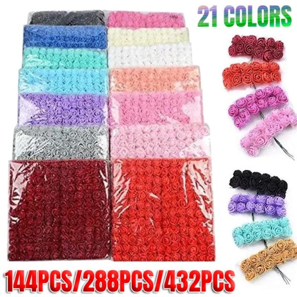 432pcs-288pcs-144pcs Artificial Rose Flower Heads Mini PE Lace Rose Foam Flower Bouquet DIY Wreath Craft Fake Flowers for Wedding Home Decor Valentin