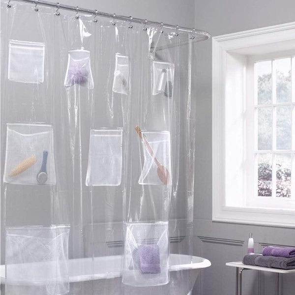 Clear Shower Curtain Liner 70 X 70 Inches, PEVA Shower Liner, Home Waterproof Transparent Plastic Shower Curtains For Bathroom With 12 Hooks