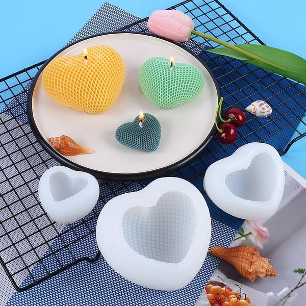 3D Woven Love Heart Silicone Mold Diy Handmade Heart-shaped Candle Soap Plaster Cake Chocolate Baking Tool Valentine's Day Gift