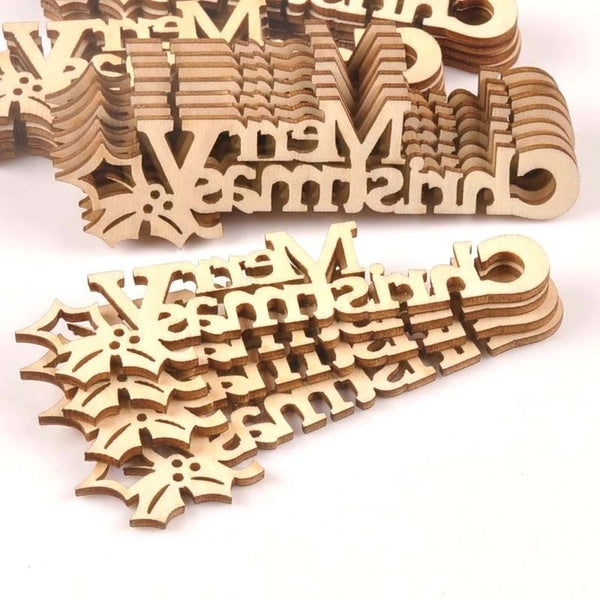 10pcs Letters "Merry Christmas" Wood Slices DIY Crafts For Scrapbooking Handmade Home Decor Wooden Ornaments Accessories 21x92mm M1642