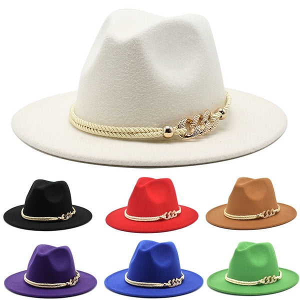 Fedroa chapeau large bord Simple église Derby haut Panama chapeau solide feutre Fedoras chapeau pour hommes femmes laine artificielle Trilby Jazz cas