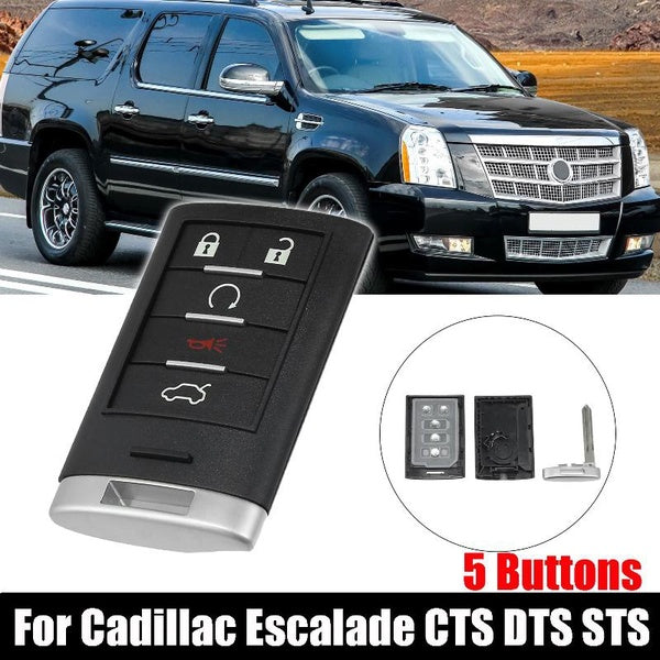 5 Buttons Key Fob Case Keyless Entry Remote Key Shell Cover for Cadillac Escalade CTS DTS STS 2008-2012 M3N5WY7777A with Blade No Chip