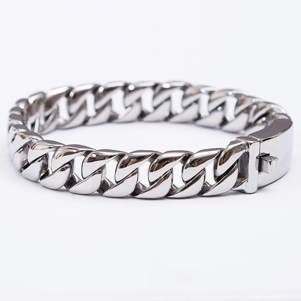 Man Bracelet Homme 12MM Wide Stainless Steel Curb Chain Charm Bracelets Hand Bands for Men Vintage Mens Jewellery Accessories Matron Inn