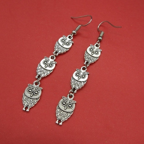 Boucles d'oreilles uniques de hibou - argent tibétain, argent antique, boucles d'oreilles de charme de hibou sans nickel texturé, bijoux de hibou