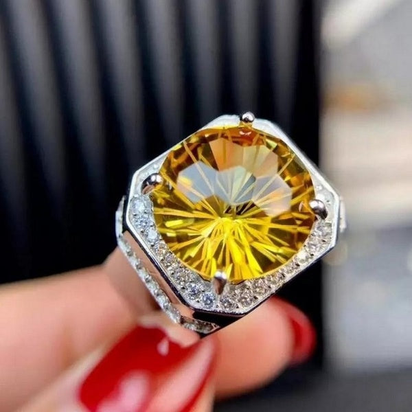Classique Argent Couleur De Luxe Jaune Zircon Bague Femme Mariage Anniversaire De Mariée Cadeau De Noël Beach Party Bijoux Taille 5-11 Bague Femme