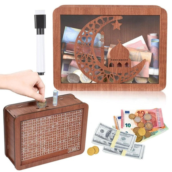 Tirelire en bois avec compteur, tirelire, boîte d'économie de pièces de monnaie, réutilisable, rétro, personnalisé, boîte de rangement de pièces de m