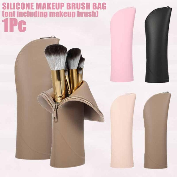 1 Pc Stand Silicone Makeup Brush Bag for Women Zipper Makeup Bag Travel Makeup Brush Holder Organizer Toiletry Bag