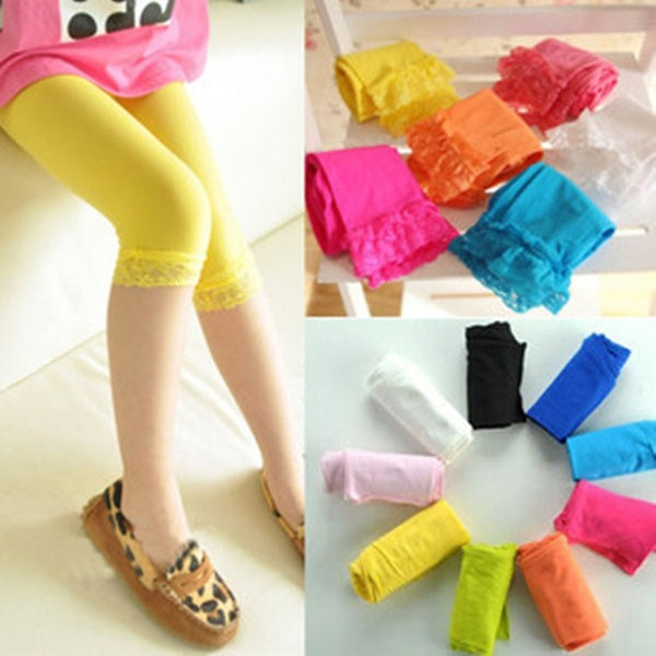 10 colors Girl leggings summer stretch Kids Lace Leggings skinny capris Pants Velvet Leggings Girl Trousers Candy color