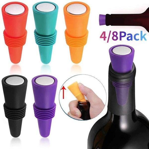 8-4pcs Silicone Bottle Caps Bottle Covers Bottle Stoppers Set Reusable Leak Proof Champagne Bottles Sealer Stoppers Saver Stopper for Homebrew Beer S
