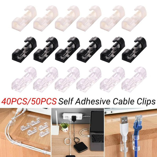 40pcs-50pcs Self-Adhesive Cable Clip Buckle Plastic Cable Holder Clips Cable Fixer Fastener Holder Cable Wire Management Clips Gadget for Cable Organ
