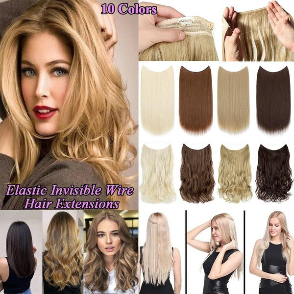 1PC Curly Straight Secret Wire Clip Hair Extensions Elastic Line Hair Pieces For Women Girls Natural Hidden Wire Synthetic Hair Pieces Adjustable Tra