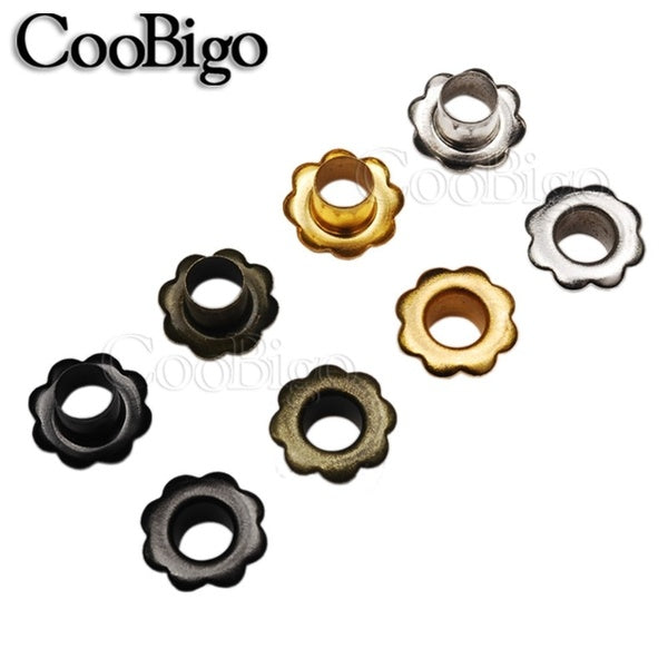 200pcs Hole 4.5mm Metal Flower Shape Eyelets Leathercraft DIY Scrapbooking Shoes Boots Belt Cap Bag Tags Cloth Sewing Accessory
