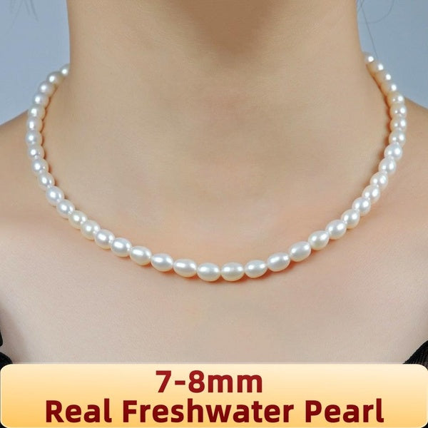Classic White Natural Ellipse Freshwater Cultured Pearl Choker Necklace Women Fine Jewelry FEIGE