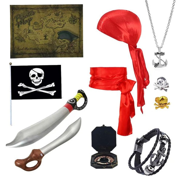 Kid Pirate Costume Accessories Sets Kids Compass Necklace Ring Halloween Captain Cosplay Party Theme Props Matron Inn