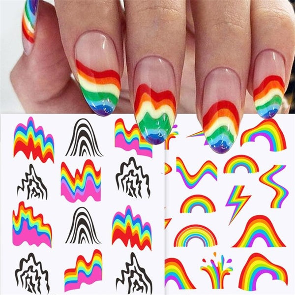 Rainbow Geometry Wave Line Stickers for Nail Art Decoration Self-adhesive