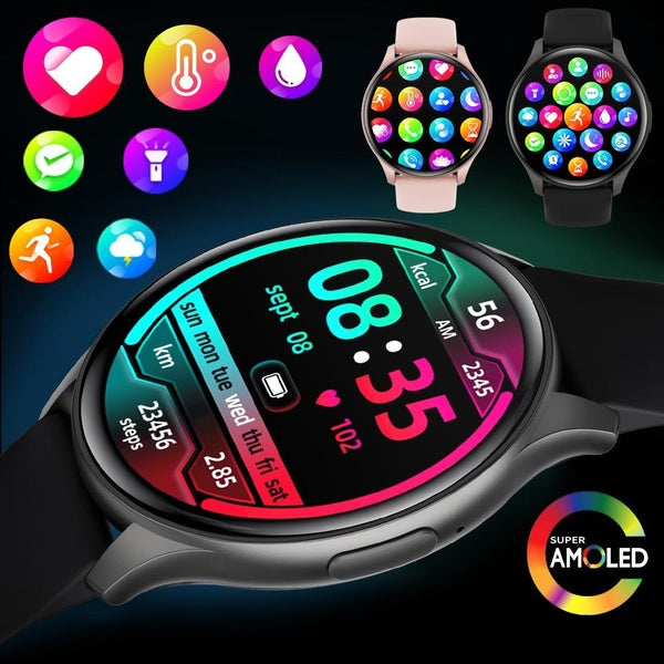 NFC AMOLED Smartwatch Men Women Thermometer BT Wireless Call Voice Assistant GPS Sports Fitness Smartwatch For Android IOS