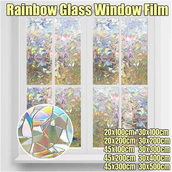 (10 Sizes optional) Window Privacy Film, Rainbow Window Clings, 3D Decorative Window Vinyl, Stained Glass Window Decals, Static Cling Window Sticker