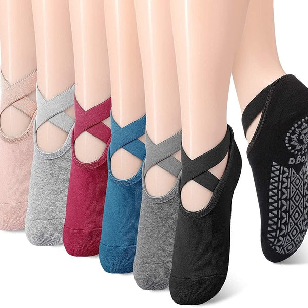 Chaussettes de yoga pour femmes avec poignées et sangles antidérapantes, idéales pour le Pilates, la barre pure, le ballet, la danse, les chaussettes