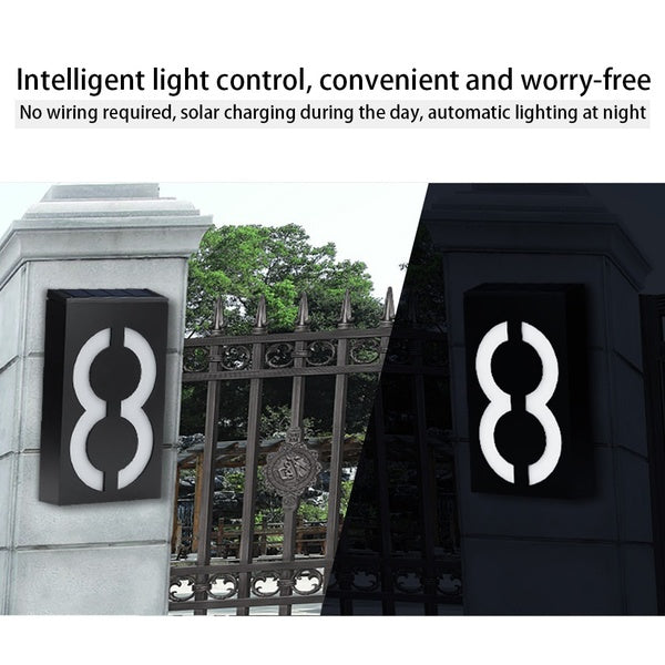 LED Solar Power Light Sign House Hotel Door Address Plaque Outdoor Wall Led Number Digits Plate Lamp Home High Brightness Sign